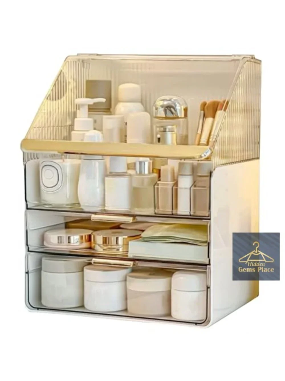 Large 3-Layer Clear Makeup Organizer Countertop Vanity Cosmetic Storage with